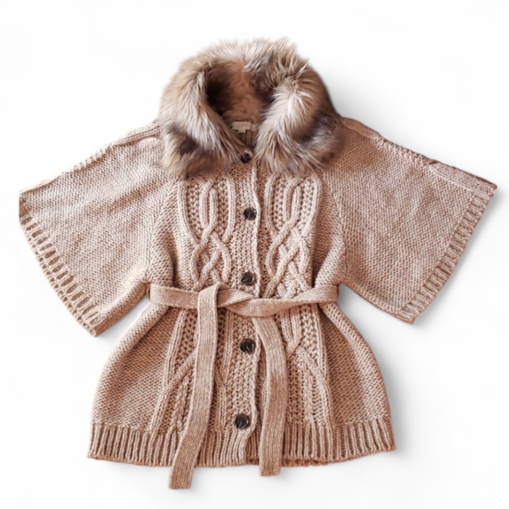 Loft Faux Fur Collar
Button Up Cardigan Wool Alpaca Blend Sweater Size M